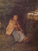 Jean Francois Millet Shepherdess sewing the sweater France oil painting artist